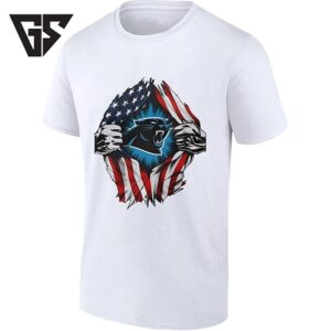 Carolina Panthers X American Flag Ripped Chest T-Shirt