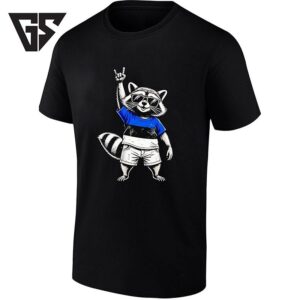 Cool Raccoon Wearing Estonia Flag T-Shirt Rocking Out T-Shirt