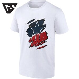 Dallas Cowboys And Wisconsin Badgers Torn Fabric Logo T-Shirt