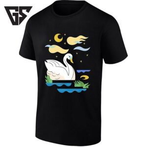Elegant Swan At Night Moon Stars Nature T-Shirt