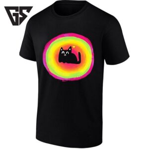 Happy Black Cat In A Rainbow Circle Colorful T-Shirt