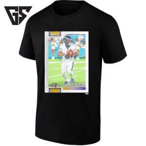 Lamar Jackson Baltimore Ravens Quarterback Topps Trading Card T-Shirt