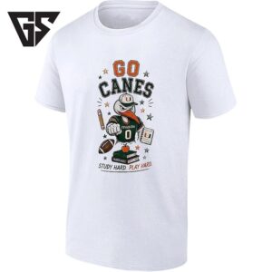 Miami Hurricanes Mascot Go Canes Stationery Study Hard Play Hard T-Shirt