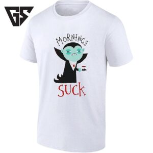 Mornings Suck Vampire With Coffee Mug Goth T-Shirt