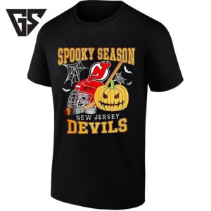 New Jersey Devils X Spooky Season Halloween Hockey Pumpkin And Helmet T-Shirt