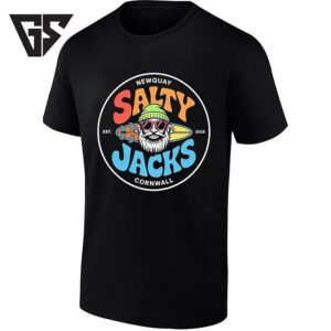 Newquay Salty Jacks Est 2026 Cornwall Surfing Red And Blue T-Shirt