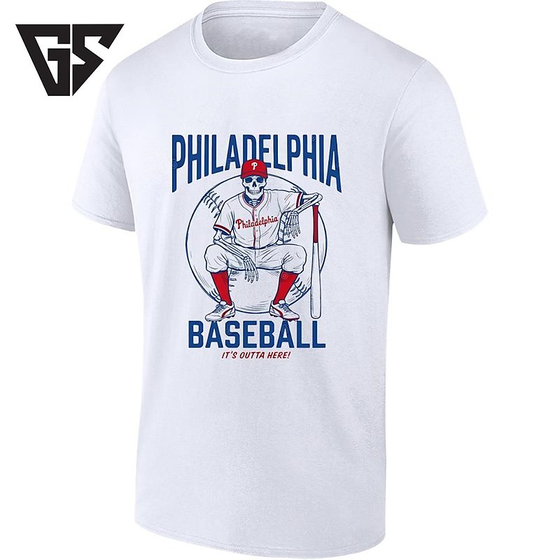 Philadelphia Baseball Skeleton It’s Outta Here T-Shirt Philadelphia Baseball Skeleton It’s Outta Here T-Shirt