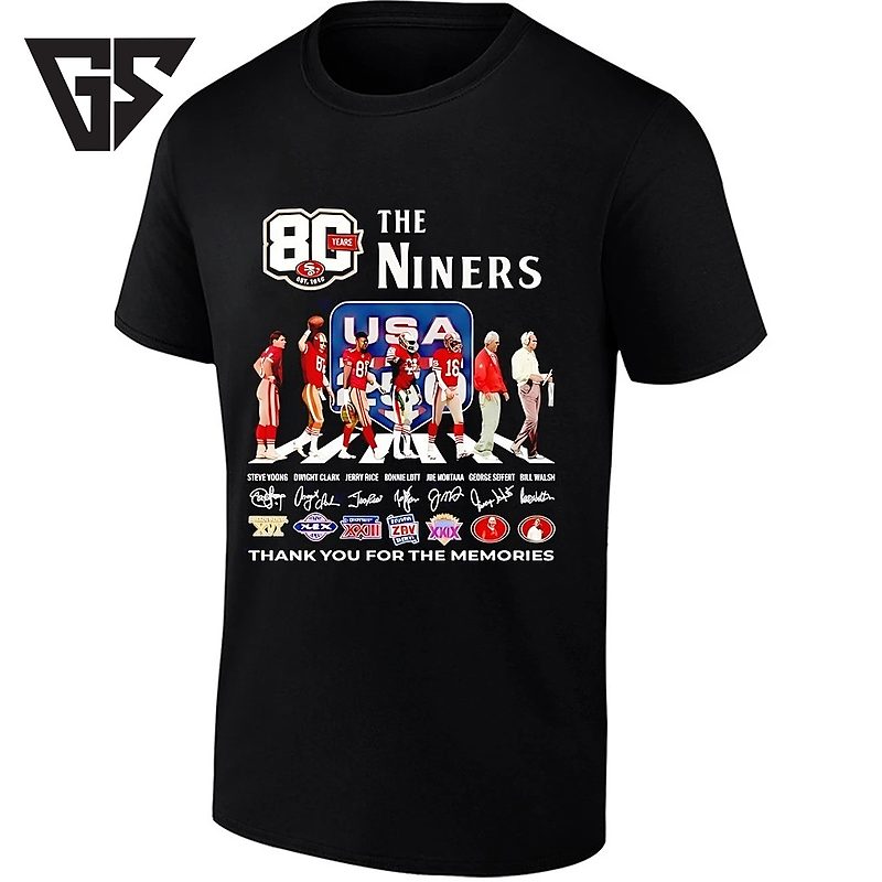 San Francisco 49ers 80 Years Legends Young Clark Rice Lott Montana Seifert Walsh Signatures T-Shirt San Francisco 49ers 80 Years Legends Young Clark Rice Lott Montana Seifert Walsh Signatures T-Shirt