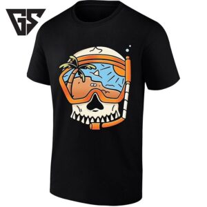 Skull Wearing Snorkel Mask With Tropical Beach Scene T-Shirt