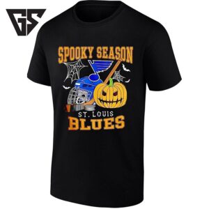 St Louis Blues X Spooky Season Halloween Hockey Pumpkin And Helmet T-Shirt
