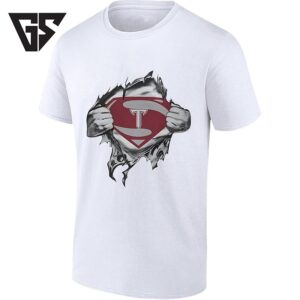 Superman Style T Logo Chest Rip Superhero T-Shirt