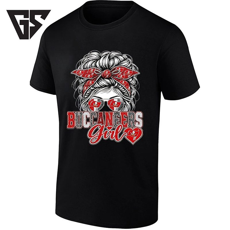 Tampa Bay Buccaneers Girl NFL Football Messy Bun T-Shirt Tampa Bay Buccaneers Girl NFL Football Messy Bun T-Shirt