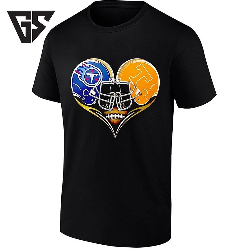 Tennessee Titans And Tennessee Volunteers Football Heart T-Shirt Tennessee Titans And Tennessee Volunteers Football Heart T-Shirt