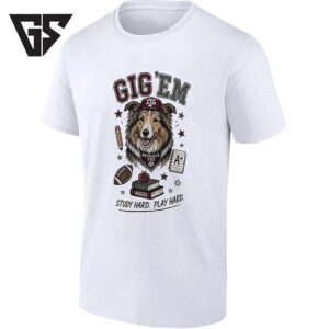 Texas A And M Aggies Mascot Reveille Gig ’em Stationery Study Hard Play Hard T-Shirt