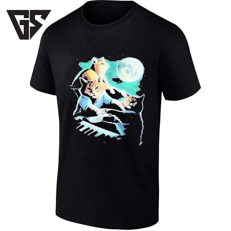 Three Cats Playing Piano Under The Full Moon T-Shirt Three Cats Playing Piano Under The Full Moon T-Shirt