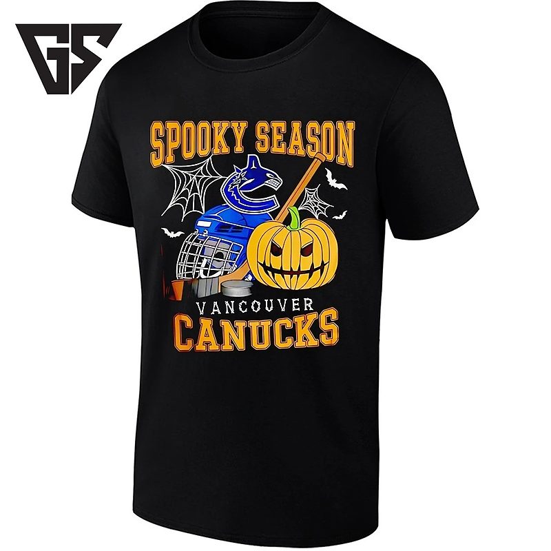 Vancouver Canucks X Spooky Season Halloween Hockey Pumpkin And Helmet T-Shirt Vancouver Canucks X Spooky Season Halloween Hockey Pumpkin And Helmet T-Shirt
